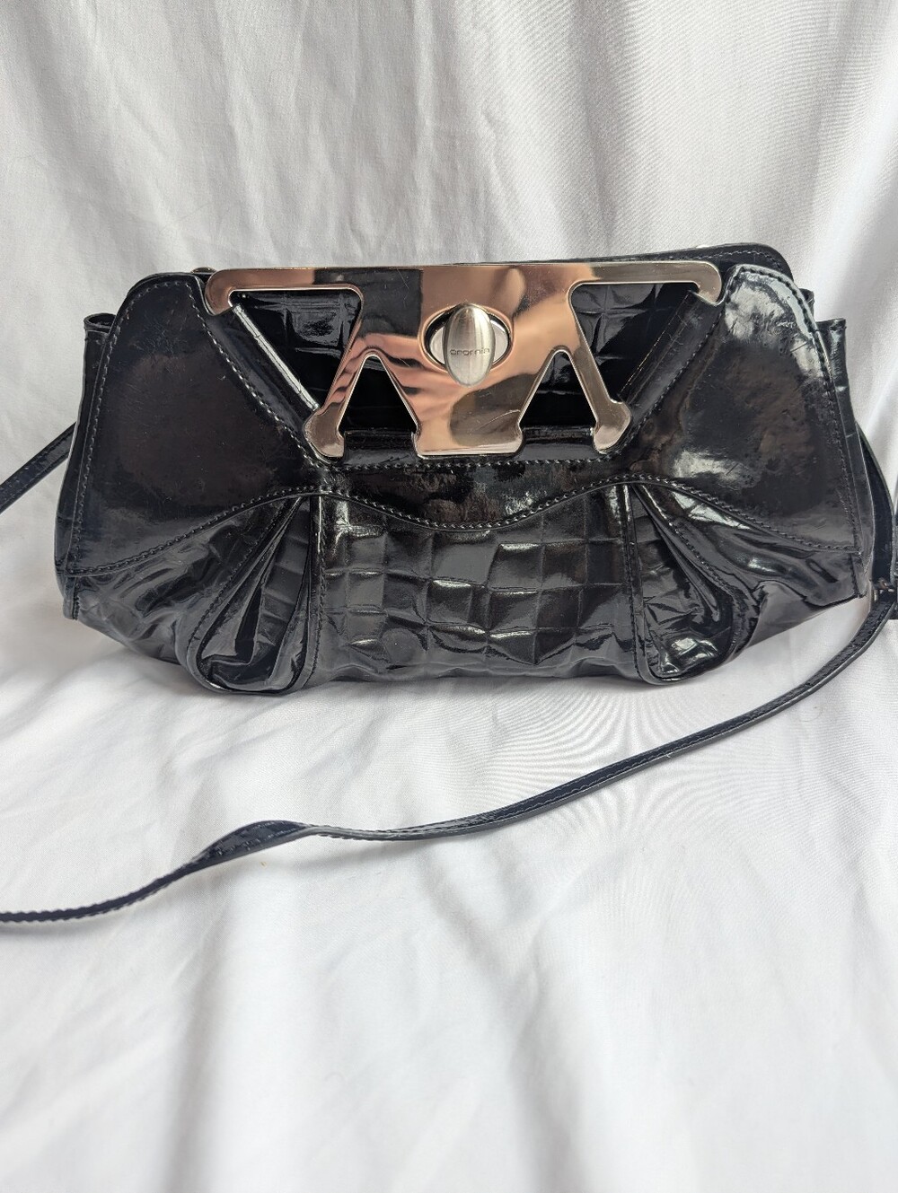 Cromia Black Patent Leather Shoulder Bag Silver Hardware Made in Italy